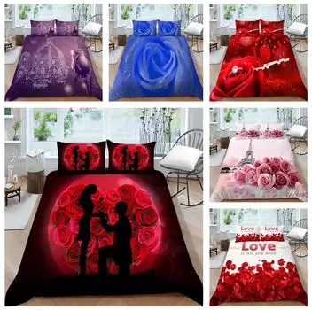 Комплект постельного белья с 3D розой, современный романтический пододеяльник и наволочка из 2/3 предметов, подходит для комнаты Святого Валентина, украшение дома ко Дню святого Валентина Baby 100x135cm