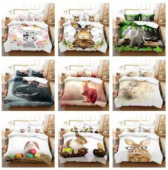 Комплект постельного белья с 3D кроликом, пододеяльник с милыми животными, наволочка, 2/3 шт., AU180 * 210, полный размер, быстросохнущий мягкий домашний текстиль Baby 100x135cm