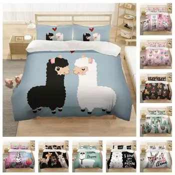 Комплект постельного белья с 3D-мультяшными животными, пододеяльник из альпаки, наволочка из 2/3 предметов, мягкая быстросохнущая ткань, милый узор, чехол для ребенка, девочки, подарок Baby 100x135cm