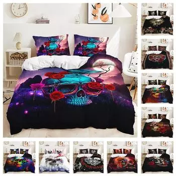 Комплект постельного белья с 3D-принтом в виде черепа и цветка, двуспальная кровать, пододеяльник, наволочки, 2/3 шт., для мужчин, мальчиков и подростков, подарок на Хэллоуин Baby 100x135cm