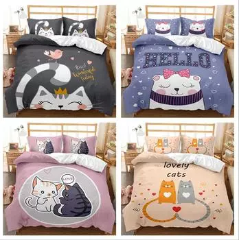 Комплект постельного белья с 3D-мультяшным домашним котом для женщин и девочек, пододеяльники, наволочки, 2/3 шт., односпальные, двуспальные, милые покрывала, подарки, домашний текстиль Baby 100x135cm