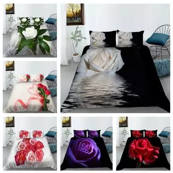 Комплект постельного белья с 3D-печатью и розами, романтическая любовь, пододеяльник, наволочка, 2/3 шт., покрывало для кровати размера «king-size» и «queen-size», покрывало для женщин и пар Baby 100x135cm