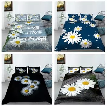 Комплект постельного белья с 3D-принтом «Ромашка», белый пуховый пододеяльник, наволочка из 2/3 предметов, покрывало для кровати размера «king-size» для женщин и девочек, подарок Baby 100x135cm