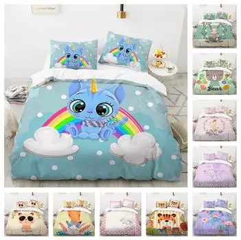 Комплект постельного белья с 3D-мультяшными животными для детей, мальчиков и девочек, пододеяльники, наволочки, 2/3 шт., односпальные покрывала, подарки, домашний текстиль Baby 100x135cm
