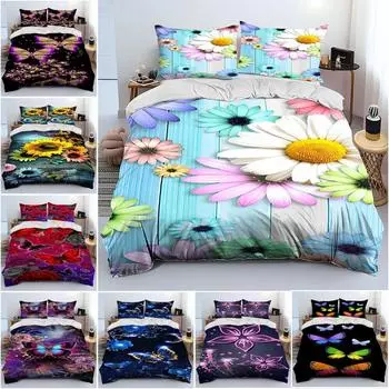 Комплект постельного белья с 3D-бабочками и цветами для женщин и девочек, пододеяльник, наволочка, 2/3 шт., покрывало для кровати размера «king-size», домашний текстиль в подарок Baby 100x135cm