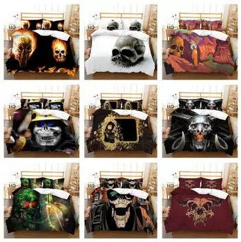Комплект постельного белья с 3D-цифровой печатью, чехол для постельного белья серии «Черная голова черепа», наволочка, пододеяльник, AU240 * 270, очень большое украшение для дома Baby 100x135cm