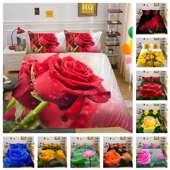 Комплект постельного белья с 3D цветами, пододеяльник из микрофибры, 2/3 предмета, женская комната AU180 * 210, полный размер, мягкое и быстросохнущее украшение для спальни Baby 100x135cm