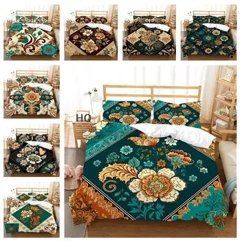 Комплект постельного белья с 3D цветком пейсли в индийском стиле, одеяло и наволочка AU240 * 270, очень большой размер, мягкое украшение для дома, можно стирать в машине DE 100x135cm