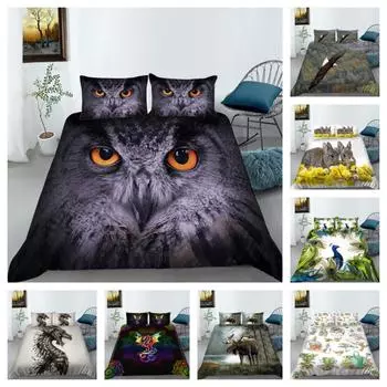 Комплект постельного белья с 3D принтом животных, комплекты покрывал, постельное белье, домашнее постельное белье, наволочка, мягкий полиэстер, детский декор для спальни Single 135x200cm