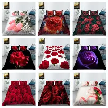 Комплект постельного белья с 3D розой и цветочным узором, пододеяльник, наволочка, 2 или 3 шт., ткань из микрофибры, мягкое и удобное украшение для дома Baby 100x135cm