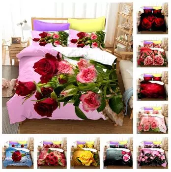 Комплект постельного белья с 3D розой «Романтическая любовь», пододеяльник и наволочка, 2/3 шт., AU240 * 270, полноразмерное украшение для дома Baby 100x135cm