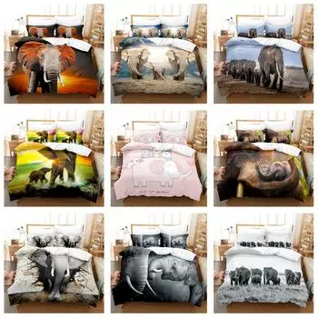 Комплект постельного белья с 3D слоном, гигантское животное, пододеяльник, наволочка, 2/3 шт., ткань из микрофибры, AU180 * 210, полноразмерный быстросохнущий мягкий домашний текстиль Baby 100x135cm