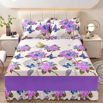 Комплект постельного белья с активным принтом Double Four Seasons, разные размеры, разноцветная кружевная юбка с начесом разных размеров 99x190cm 3pcs