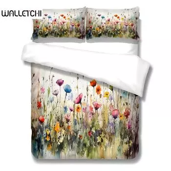 Комплект постельного белья с акварельными цветами King Queen Double Full Twin Single Size EU single(135x200cm)