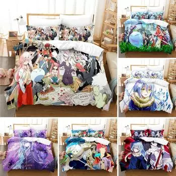 Комплект постельного белья с аниме «Когда я переродился в слизь» Rimuru Kids Gift Duvet Cover Pillowcases Queen King Single Size 70x133cm 2pcs