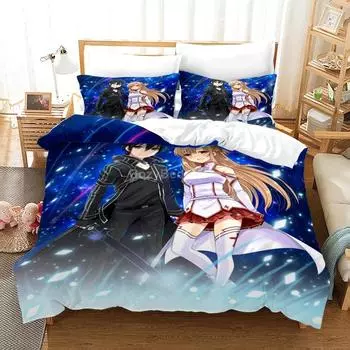 Комплект постельного белья с аниме Sword Art Online Kirito 3d Duvet Cover Twin Queen King Single Size Fashion Luxury Bedroom Decor Kids Gift EU Single 135x200cm