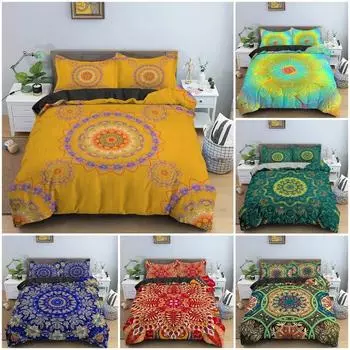 Комплект постельного белья с этническим рисунком мандалы, пододеяльник, 3D цветы, пододеяльник, King Twin Size, постельное белье в богемном стиле, декор для кровати, 2/3 шт. Baby Size 133x70cm