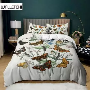 Комплект постельного белья с бабочками, комплект постельного белья в полный размер для детей и подростков, микрофибра, бохо-стиль, бабочки, одеяло, покрывало EU single(135x200cm)