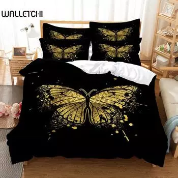 Комплект постельного белья с бабочками, комплект пододеяльников, постельное белье с 3D-печатью, комплект постельного белья размера «queen size», модный дизайн EU single(135x200cm)