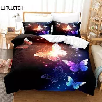 Комплект постельного белья с бабочками из микрофибры с принтом «Летящая золотая бабочка» Комплект постельного белья Dreamy Night Butterfly Double Queen King Size EU single(135x200cm)