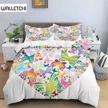 Комплект постельного белья с бабочками, красочный комплект постельного белья в форме сердца с бабочками, весенний комплект постельного белья из полиэстера с изображением животных для девочек EU single(135x200cm)