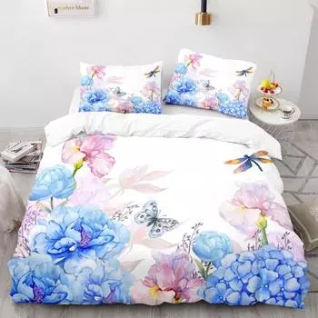 Комплект постельного белья с бабочками, синие бабочки и стрекозы, белый комплект постельного белья для детей-подростков, девочек, микрофибра, пододеяльник EU single(135x200cm)