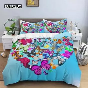Комплект постельного белья с бабочками, красочный комплект постельного белья в форме сердца с бабочками, весенний комплект постельного белья из полиэстера с изображением животных для девочек 70x133cm 2pcs