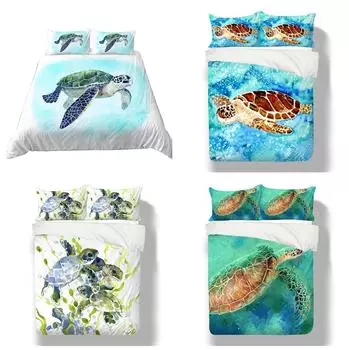 Комплект постельного белья с черепахой, пододеяльник, наволочка, пуховое одеяло, домашнее постельное белье, кровать размера «king-size», полноразмерное украшение для постельного белья DE 100x135cm
