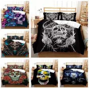 Комплект постельного белья с черепом и 3D черепом, пододеяльник, наволочка, 2/3 шт., ткань из микрофибры, AU/EU/US, полный размер, украшение для дома Baby 100x135cm