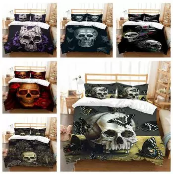 Комплект постельного белья с черепом на Хэллоуин, пододеяльник, наволочка из 2/3 частей, односпальная двуспальная кровать, покрывало в подарок мальчику, мужчине, ужас, одеяло, покрывало Baby 100x135cm
