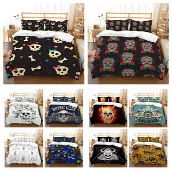 Комплект постельного белья с черепом, пододеяльник с 3D принтом, наволочка с черепом для мальчика, односпальный комплект постельного белья из микрофибры, домашний текстиль UK Single 135x200cm