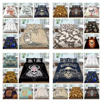 Комплект постельного белья с черепом, пододеяльник, мягкая кровать, домашняя одежда для спальни, текстиль, три предмета, полиэстер, пододеяльник UK Single 135x200cm
