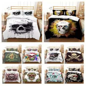 Комплект постельного белья с черепом, 3D принтом скелета, дизайн пододеяльника, пододеяльник, дизайн для подростков, домашний комплект постельного белья, одинарный, двойной размер, спальня UK Single 135x200cm