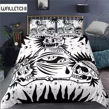 Комплект постельного белья с черепом, белый и черный в стиле бохо, готика, череп, скелет, кости, тема, одеяло, покрывало для взрослых, декор EU single(135x200cm)