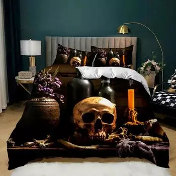 Комплект постельного белья с черепом, абстрактная текстура с рисунком черепа и скрещенных костей, состаренный ржавый гранж-стиль, комплект постельного белья из полиэстера 3D 70x133cm 2pcs