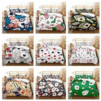 Комплект постельного белья с цифровой печатью 3D высокой четкости, покер, карты, пуховое одеяло и наволочка из 2/3 предметов, моющиеся и быстросохнущие украшения для дома Baby 100x135cm