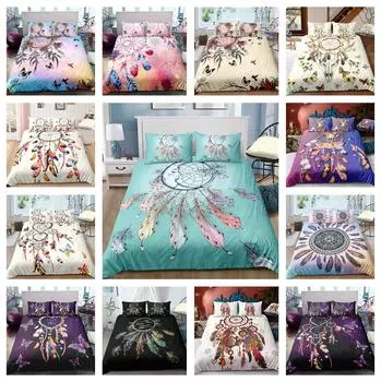 Комплект постельного белья с цифровой печатью высокой четкости, сетка «Ловец снов», пуховый пододеяльник, наволочка, 2 или 3 шт. AU140 * 210, комната для девочек, украшение дома Baby 100x135cm