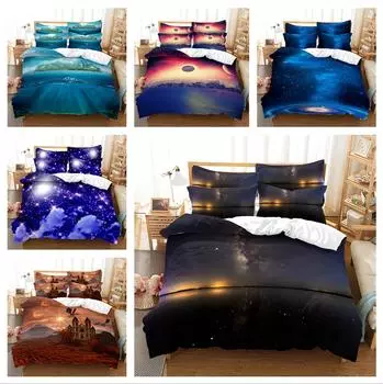 Комплект постельного белья с цифровой 3D-печатью, пододеяльник и наволочка с пейзажами звездного неба, односпальная двуспальная кровать, полноразмерное постельное белье для спальни, украшение дома Baby 100x135cm