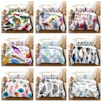 Комплект постельного белья с цифровой 3D-печатью высокой четкости, одеяло и наволочка серии Feather AU/EU/DE, полный размер, мягкое и легко чистящееся украшение для дома Baby 100x135cm