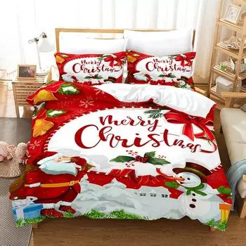 Комплект постельного белья с цифровой печатью в рождественском стиле - полиэстер - декор спальни - 1 покрывало + 2 наволочки (нет подушки) 173x229cm