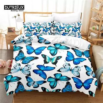 Комплект постельного белья с цифровой печатью, пододеяльник с 3D-бабочкой, лен, размер Queen, модный дизайн EU single(135x200cm)