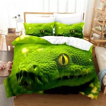 Комплект постельного белья с цифровым принтом «Зеленая змея 3D», пододеяльник + наволочка, популярный стиль, 2/3 шт.(Нет прокладки Нет простыни) комплект постельного белья размера «queen-size» EU single(135x200cm)&set