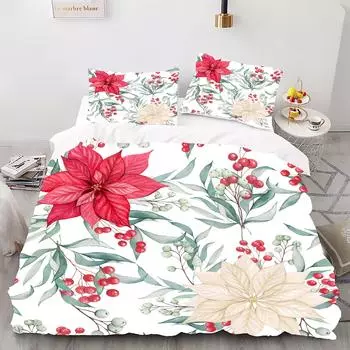 Комплект постельного белья с цифровым принтом Flower - полиэстер - Декор для спальни - 1 покрывало + 2 наволочки (нет подушки) 173x229cm