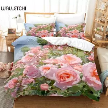 Комплект постельного белья с цветами и растениями, розовая роза, комплект пододеяльников, постельное белье с 3D-печатью, комплект постельного белья размера «queen size», модный дизайн EU single(135x200cm)