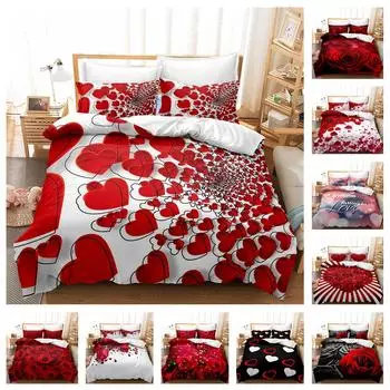 Комплект постельного белья с цветком любви, пододеяльник с розой, 2/3 предмета свадебного украшения, AU180 * 210, полноразмерный, быстросохнущий, легкая чистка, домашнее украшение Baby 100x135cm
