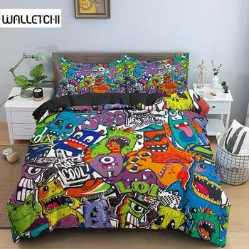 Комплект постельного белья с цветным рисунком и граффити, набор пододеяльников размера «queen-size», пододеяльник 240x220, декор для спальни EU single(135x200cm)