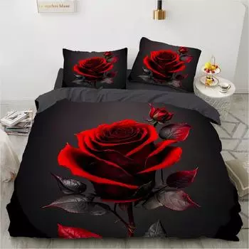 Комплект постельного белья с цветным 3D-принтом в виде розы из 3 предметов: односпальное, двуспальное, наволочка, комплект постельного белья DE 135x200cm