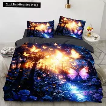 Комплект постельного белья с цветными бабочками, комплекты постельного белья с героями мультфильмов, комплекты постельного белья Queen King Twin, полноразмерный комплект постельного белья для детей и девочек, белое постельное белье US Queen(228x228cm)