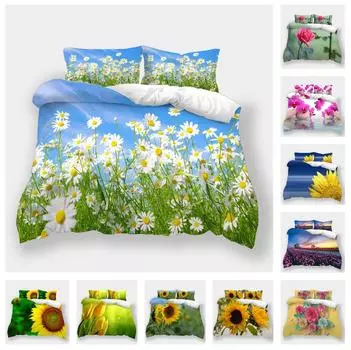 Комплект постельного белья с цветочным рисунком, пуховые пододеяльники с растительным узором для женщин и девочек, наволочки 2/3 шт., комплект покрывал для кровати размера «king-size» с 3D-печатью Baby 100x135cm