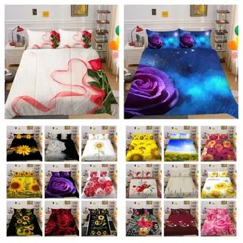 Комплект постельного белья с цветочным принтом, чехол одного размера, полиэстеровые покрывала, дизайн, высокопоставленный женский домашний текстиль UK Single 135x200cm